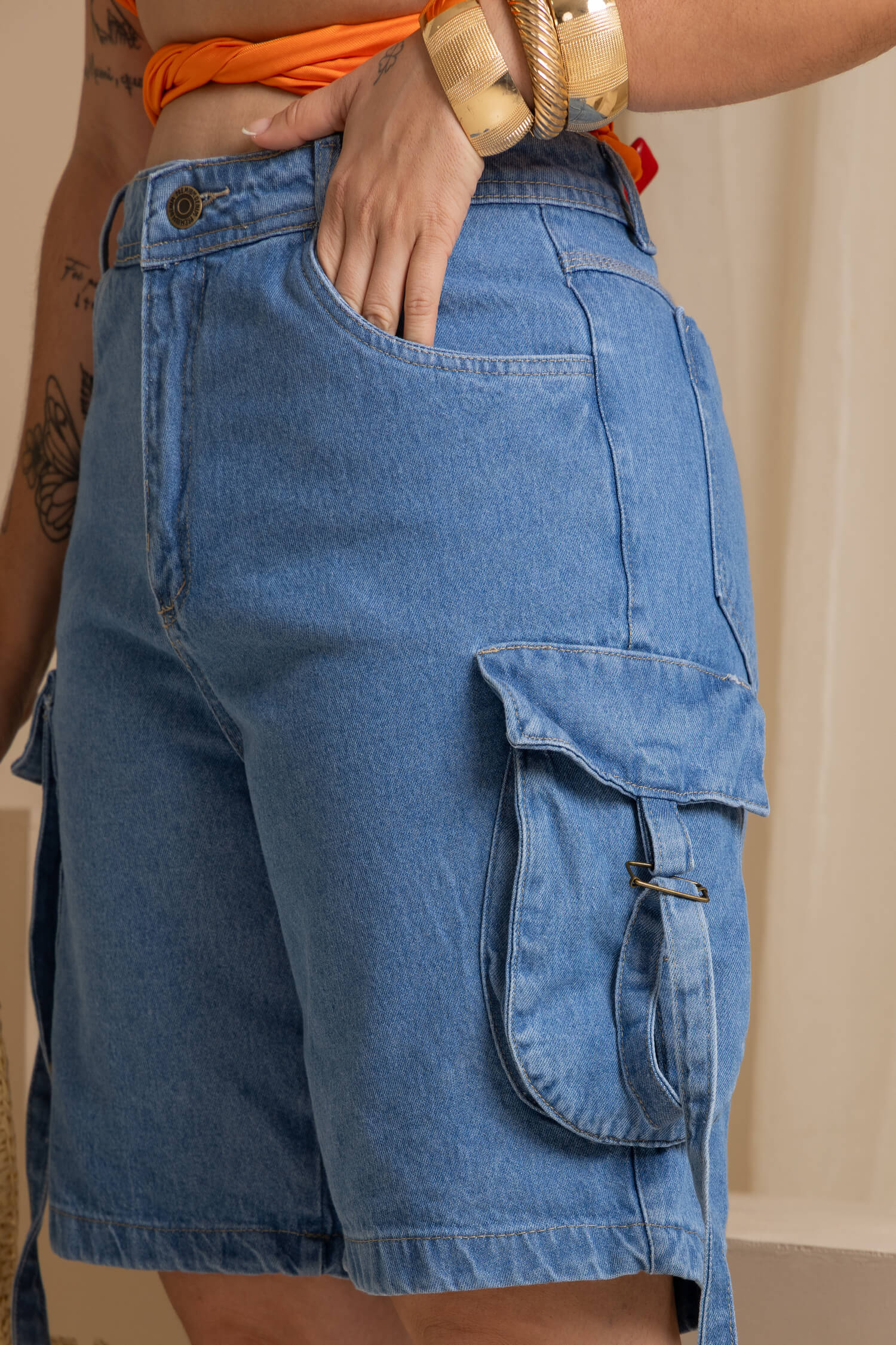 Bermuda Jeans Cargo Bufante Plus Size 3 Bermuda Jeans Cargo Bufante Plus Size - Imagem 3