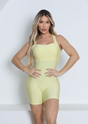 Macaquinho Fitness Pala Fechada Alças Largas Amarelo  Zero Transparência