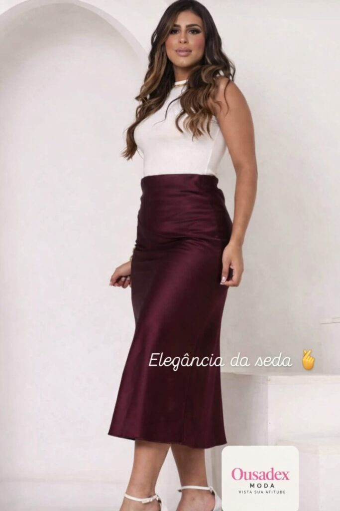 Saia Midi Acetinada (efeito seda) - elegância implacável