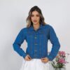 Jaqueta Jeans Feminina Clássica com Bolsos 7 Jaqueta Jeans Feminina Clássica com Bolsos