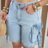 Bermuda Jeans Reta Cargo Marmorizada