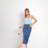 Saia Jeans Midi Fenda Frontal Elegante