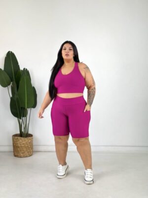 Conjunto Bermuda Bolso Lateral Pink + Top Alça Larga Pluss