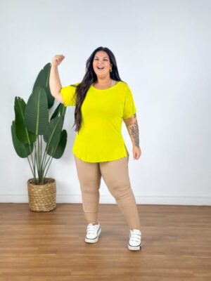 Camisa de Tule Plus Size - Amarelo Neon