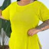 Camisa de Tule Plus Size - Amarelo Neon