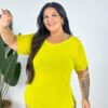 Camisa de Tule Plus Size - Amarelo Neon