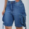 Bermuda Jeans Cargo Bufante Azul Médio