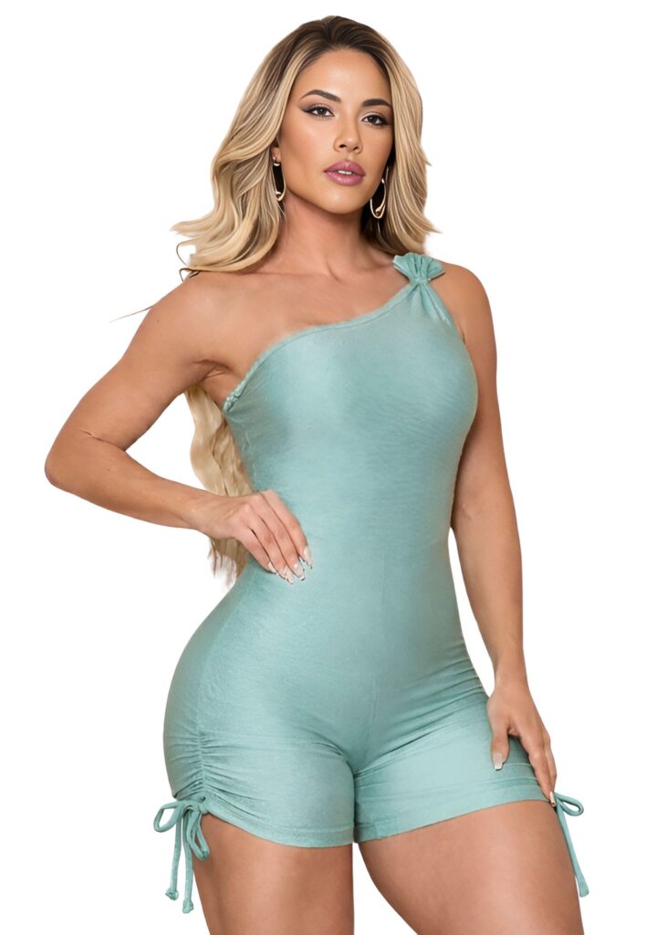 Macaquinho Fitness Batista Um Ombro Só Verde Água