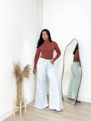 Calça Palazzo Jeans Claro Feminina