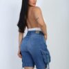 Bermuda Jeans Cargo Bufante Azul Médio