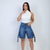 Bermuda Jeans Cargo Bufante Azul Médio