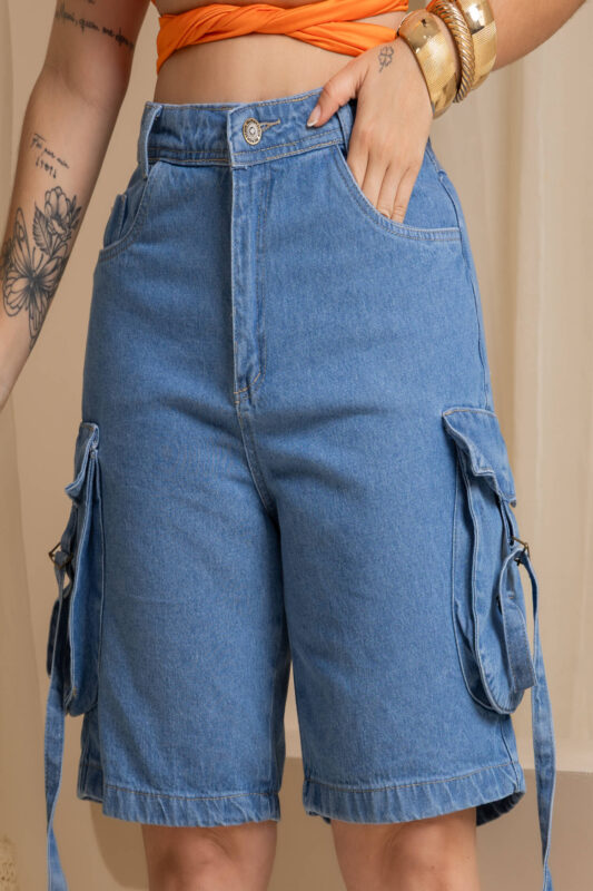 Bermuda Jeans Cargo Bufante Plus Size 7 Bermuda Jeans Cargo Bufante Plus Size - Imagem 7