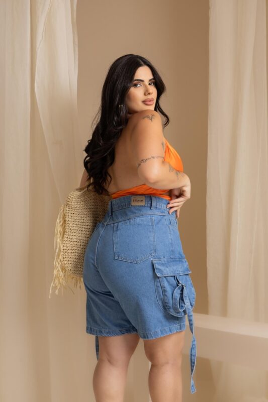 Bermuda Jeans Cargo Bufante Plus Size 2 Bermuda Jeans Cargo Bufante Plus Size - Imagem 2