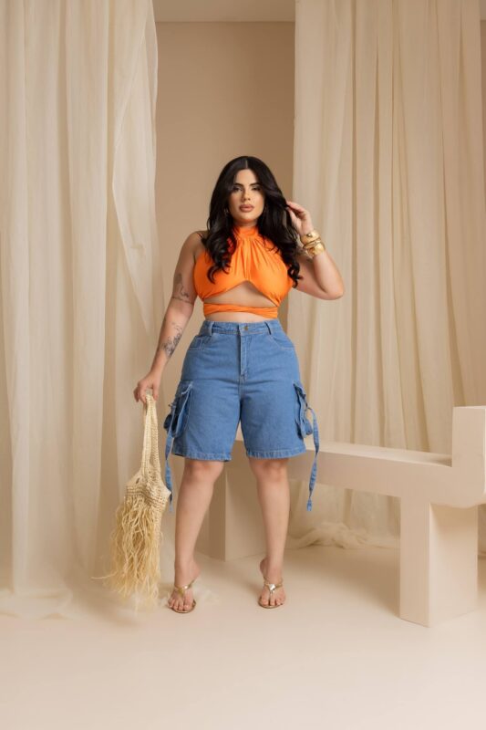 Bermuda Jeans Cargo Bufante Plus Size 8 Bermuda Jeans Cargo Bufante Plus Size - Imagem 8