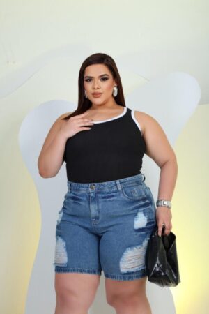Bermuda Jeans Hiper Destroyed Plus Size