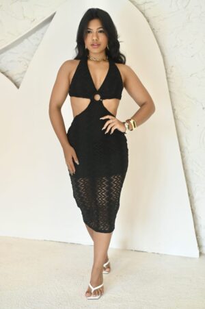 Vestido Midi em Renda Texturizada