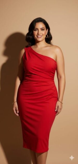 Vestido Midi Um Ombro Só com Fenda