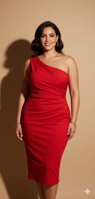 Vestido Midi Um Ombro Só com Fenda